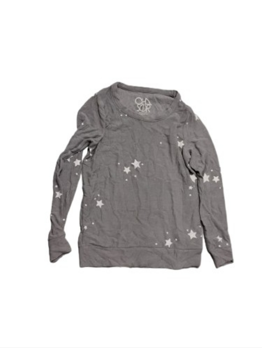 Chaser Women's Gray And White Star Print Long Sleeve Sweatshirt Top Sz M